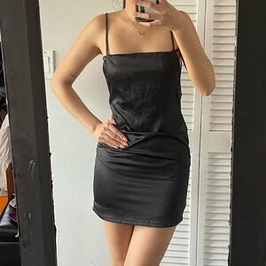 Forever 21 Black Satin Strappy Backless Mini Dress